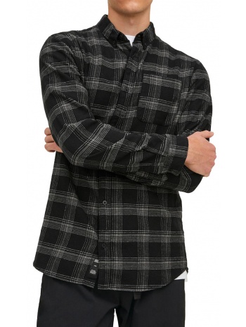 πουκαμισο jack - jones jcocor flannel check 12219378 μαυρο