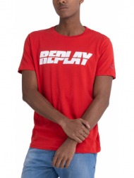 t-shirt replay with lettering print m6469 .000.2660 555 κοκκινο