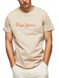t-shirt pepe jeans richme logo print pm508697 μπεζ