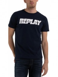 t-shirt replay with lettering print m6469 .000.2660 085 σκουρο μπλε