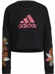 μπλουζα adidas performance adidas x farm rio print loose cropped fleece logo sweatshirt μαυρη
