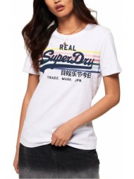 t-shirt superdry v l rodeo rainbow stripe w1010718a λευκο
