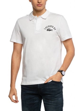 t-shirt polo lacoste lettered yh0028 001 λευκο