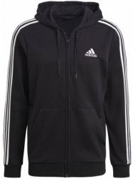 ζακετα adidas performance essentials french terry 3-stripes full-zip hoodie μαυρη