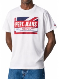 t-shirt pepe jeans adelard flag and logo pm508223 λευκο