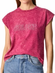 t-shirt pepe jeans early bon logo pl505141 σκουρο ροζ
