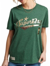 t-shirt superdry ovin vintage script style coll w1010793a σκουρο πρασινο μελανζε