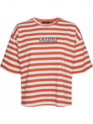 t-shirt vero moda vmulakelly smile 10267249 ριγε κοραλι/λευκο