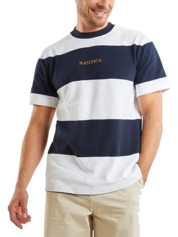 t-shirt nautica ριγε n1m01722 908 λευκο/σκουρο μπλε