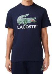 t-shirts lacoste signature print th1285 166 σκουρο μπλε