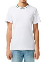 t-shirt lacoste pique stripe collar th8174 001 λευκο