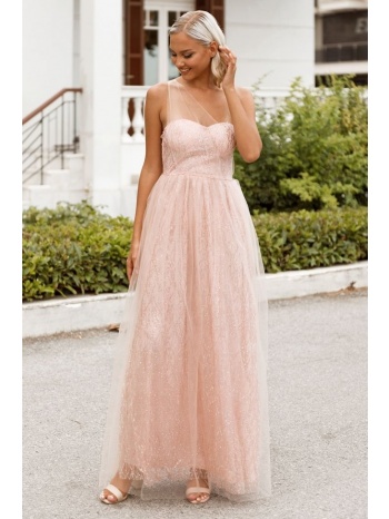 φόρεμα βραδινό strapless με τούλι - ροζ