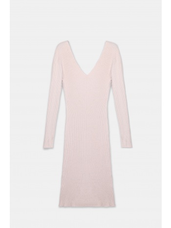 φόρεμα ριπ midi με άνοιγμα v - ροζ