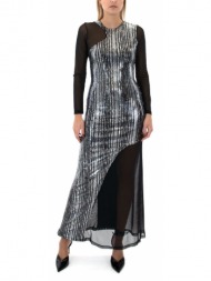 tulle & metallic sequined longsleeve long dress women zoya