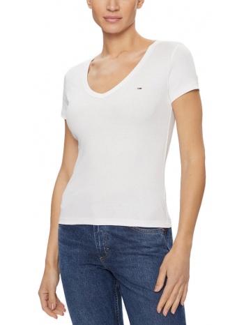 tommy jeans rib essential v neck slim fit t-shirt women σε προσφορά