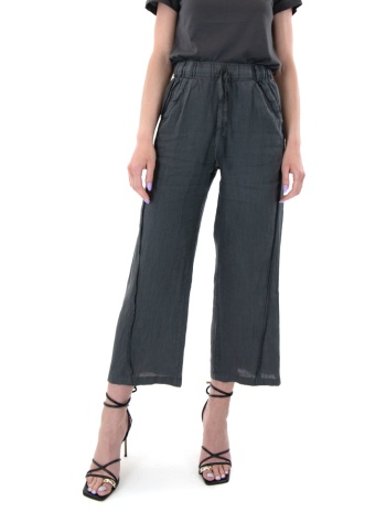 linen high waist straight fit crop pants women black & black