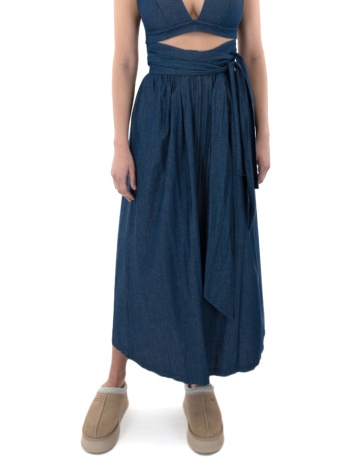denim belted maxi skirt women moutaki