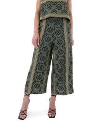 embroidered high waist wide leg crop pants women moutaki