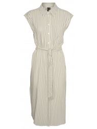 shirt dress ριγέ αμάνικο με λινό vero moda 10282532 - μπεζ/μαύρο