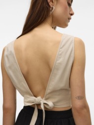 crop τοπ με δέσιμο στην πλάτη vero moda 10321619 - μπεζ