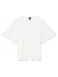 μπλούζα με δαντέλα στα μανίκια vero moda 10329679 - λευκό