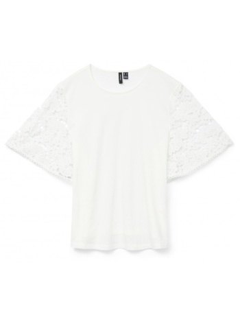 μπλούζα με δαντέλα στα μανίκια vero moda 10329679 - λευκό σε προσφορά