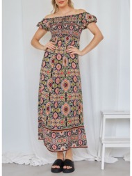 εμπριμέ φόρεμα με σούρες - μαύρο