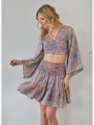 silk skirt set tie-up top - ηε026-12 - μωβ