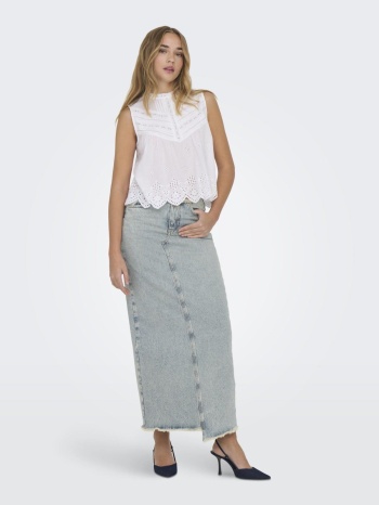 only τζιν φούστα με ξέφτια στη μέση - 15315170 - μπλε denim σε προσφορά