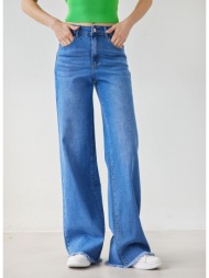 παντελόνι τζιν wide leg με ξέφτια - μπλε jean