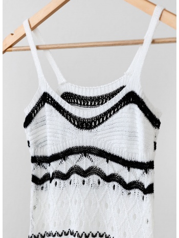 φόρεμα μίντι crochet με διχρωμία - λευκό/μαύρο