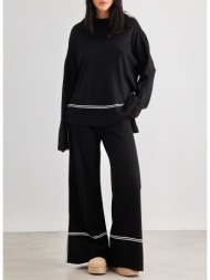 σετ πουλόβερ με παντελόνι με λεπτή ρίγα escape - μαύρο