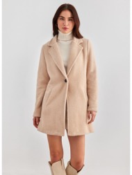 παλτό με χνουδωτή υφή fn fashion - μπεζ