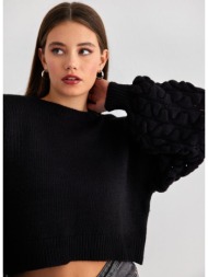πουλόβερ με σχέδιο στα μανίκια vero moda 10297711 - μαύρο