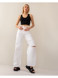 παντελόνι τζιν wide leg με σκισίματα - λευκό