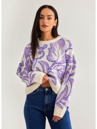 πλεκτό πουλόβερ με σχέδιο φύλλα vero moda 10293793 - λιλά