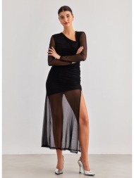 φόρεμα μάξι διαφάνεια με διακριτικό glitter lumina - μαύρο