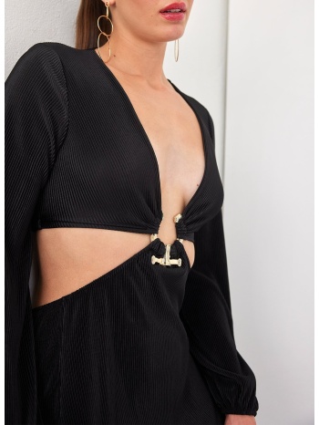 φόρεμα γκοφρέ με cut outs και μέταλλο - μαύρο σε προσφορά
