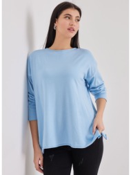 πλεκτή μπλούζα με κορδέλα - γαλάζιο