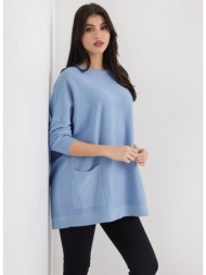 πλεκτό μπλουζοφόρεμα με εξωτερική τσέπη - γαλάζιο