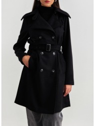 παλτό trench σταυρωτό με μαλλί vero moda 10301315 - μαύρο