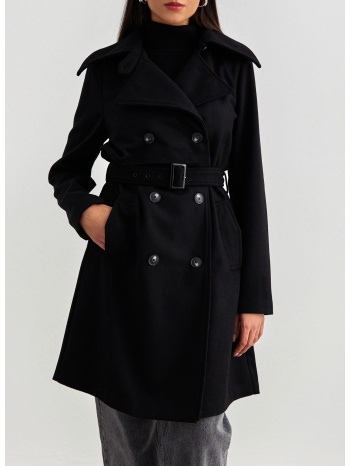 παλτό trench σταυρωτό με μαλλί vero moda 10301315 - μαύρο σε προσφορά