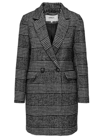 παλτό καρό με μαλλί only 15300632 - μαύρο σε προσφορά