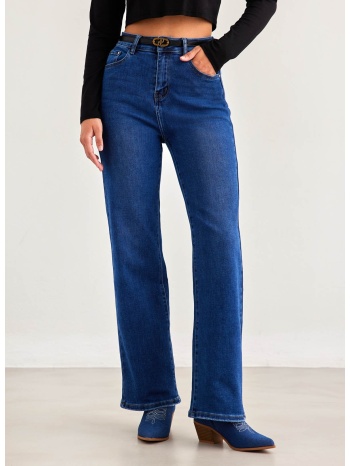 παντελόνι τζιν wide leg με ζωνάκι - μπλε jean σε προσφορά