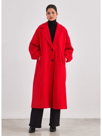 παλτό μακρύ με γιακά - κόκκινο σε προσφορά