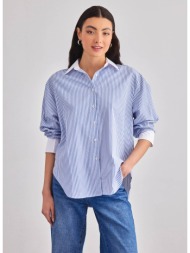 πουκάμισο ριγέ με λευκό γιακά - γαλάζιο