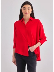 πουκάμισο oversize με ασύμμετρο τελείωμα - κόκκινο