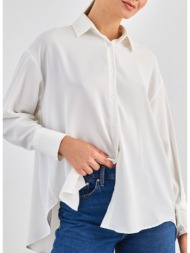 πουκάμισο oversize με ασύμμετρο τελείωμα - λευκό
