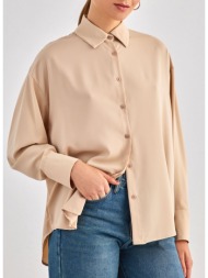 πουκάμισο oversize με ασύμμετρο τελείωμα - μπέζ