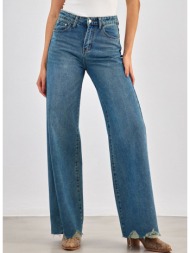 τζιν παντελόνι wideleg με φθορά στο τελείωμα - μπλε jean